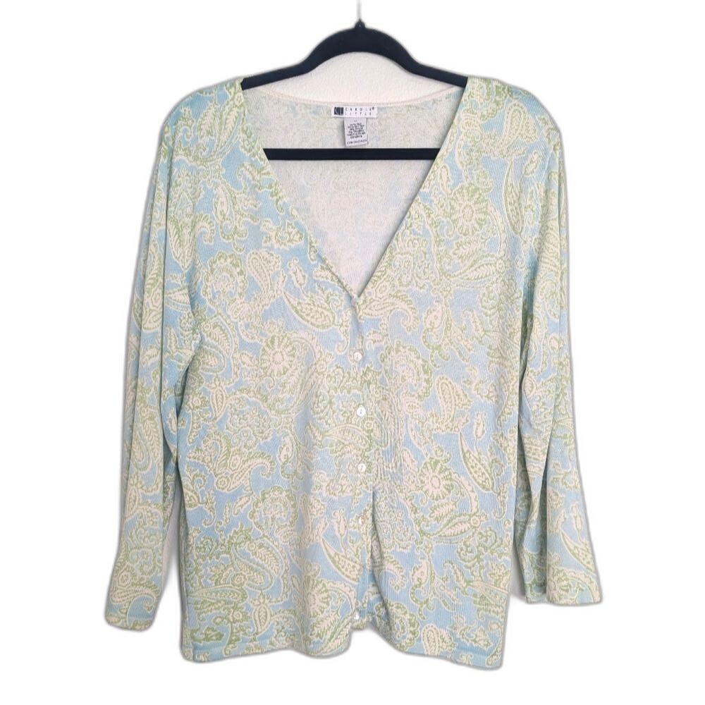 Carole Little Silk Cotton Cardigan Paisley Floral Medium